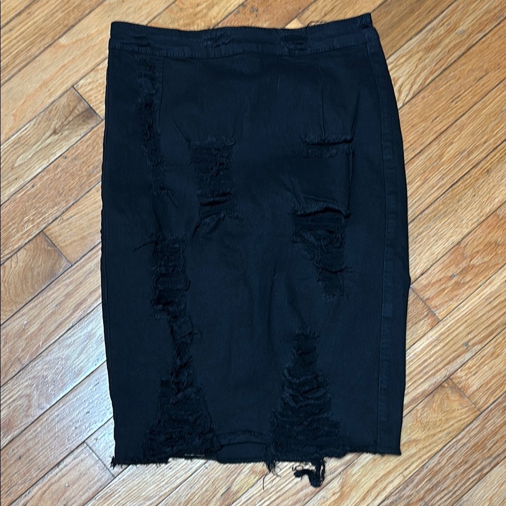 Black Ruched Curvy Pencil Skirt Knee-Length
